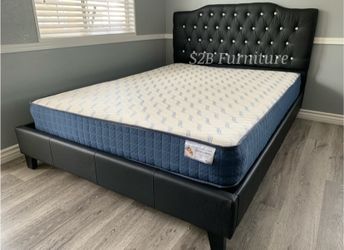 Full Black Crystal Button Bed With Ortho Mattress Included!!