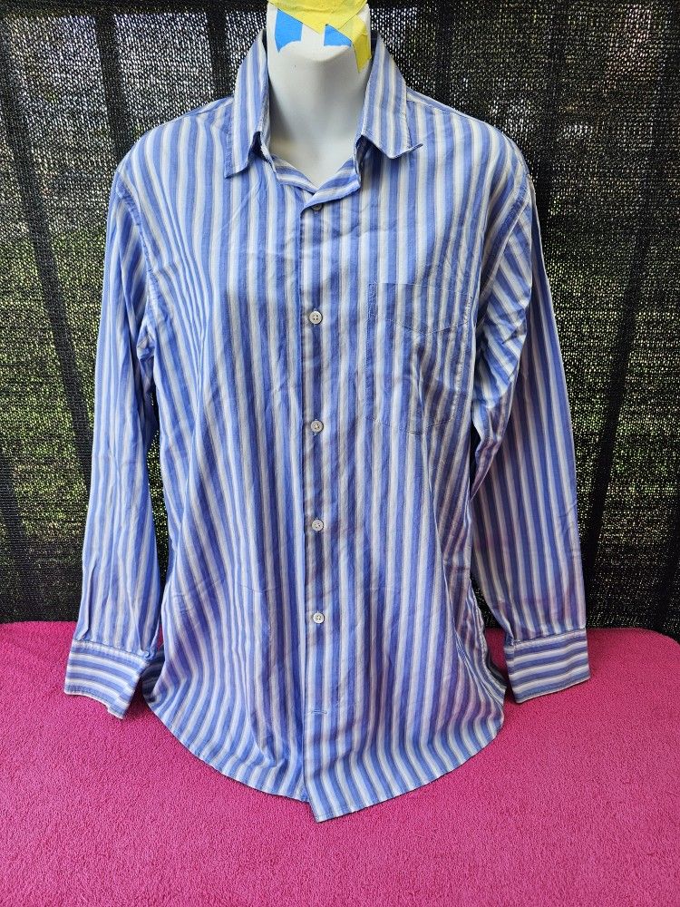 Banana Republic Men's Blue/White Striped Shirt Long Sleeve Button - Size S