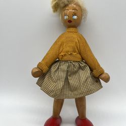 Vintage Hand Painted Wooden Doll. Made In Poland 
