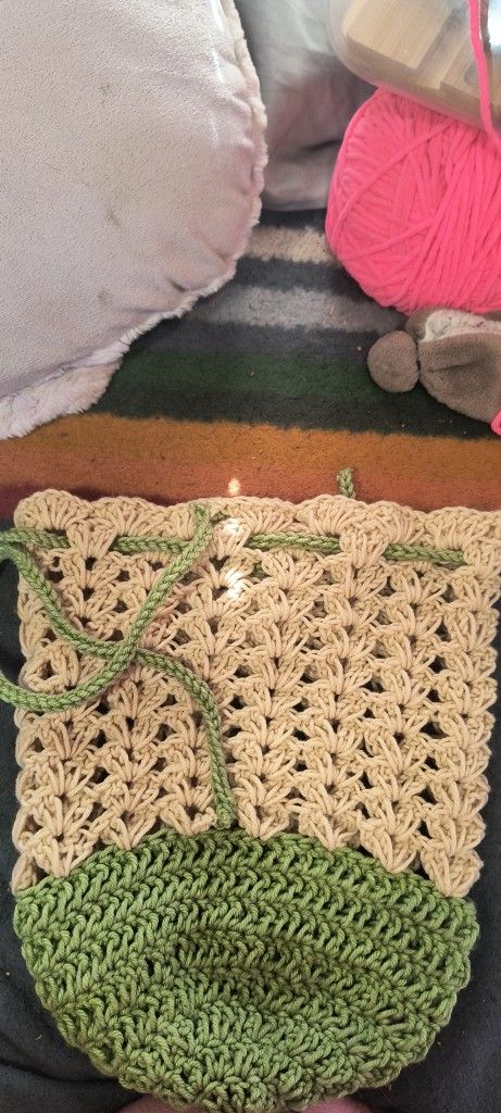 Handmade Crochet Drawstring Tote/Purse