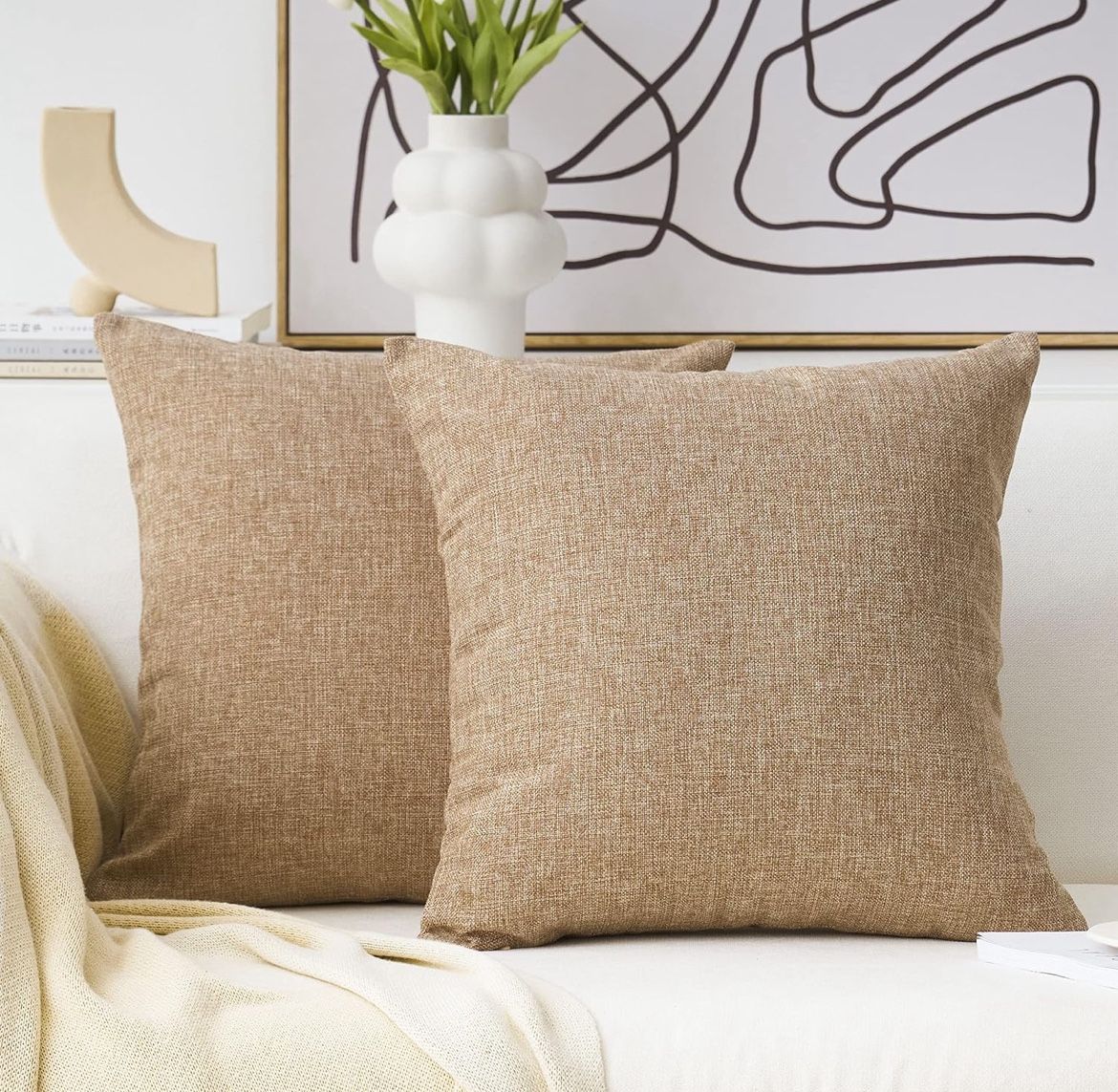 Fall Autumn Linen Pillow Covers 20x20. Otoño Fundas de almohada 20x20 lino texturizado.