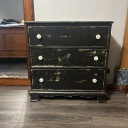 Black Wood Distressed 3 Drawer Dresser 