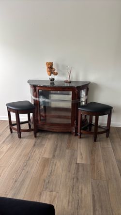 Elegant Curio Cabinet / Bar Display Console – Marble Like Top