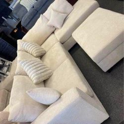 Beautiful! U shaped sectional sofa with storage ottoman Ivory  Corduroy