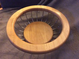 Wood and metal basket bowl