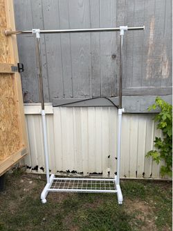 Freestanding Metal Clothes Rail Garment Rack with Bottom Shelf, White