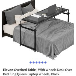 Elevon Overbed Table | With Wheels Desk Over Bed King Queen Laptop Wheels, Black
