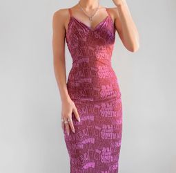 Urban Outfitters Pink Love Print Bodycon Midi Dress