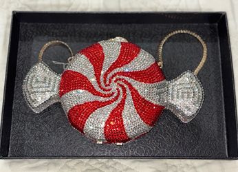 Sparkly Red Silver Peppermint Candy Rhinestone Clutch Bag