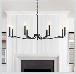 Black Chandelier, Modern Dining Room Light Fixture 8 Light Candle Chandelier Over Table 44in Metal Chandeliers Lighting for Living Room Entry Master B