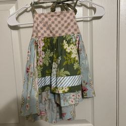 Matilda Jane clothing Girls halter apron top pink green blue mixed print size 6