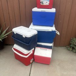 Lot Of 7 Ice Chest Coolers Different Sizes