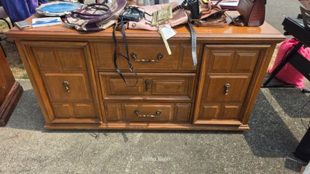 Wooden Dresser with Drawers and Cabinet Doors