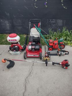 Commercial landscaping gardening equipment setup