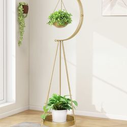 Modern Multifunctional Indoor Golden Iron Hanging Flower Pot Rack 53.14 in. x 17.71 in.