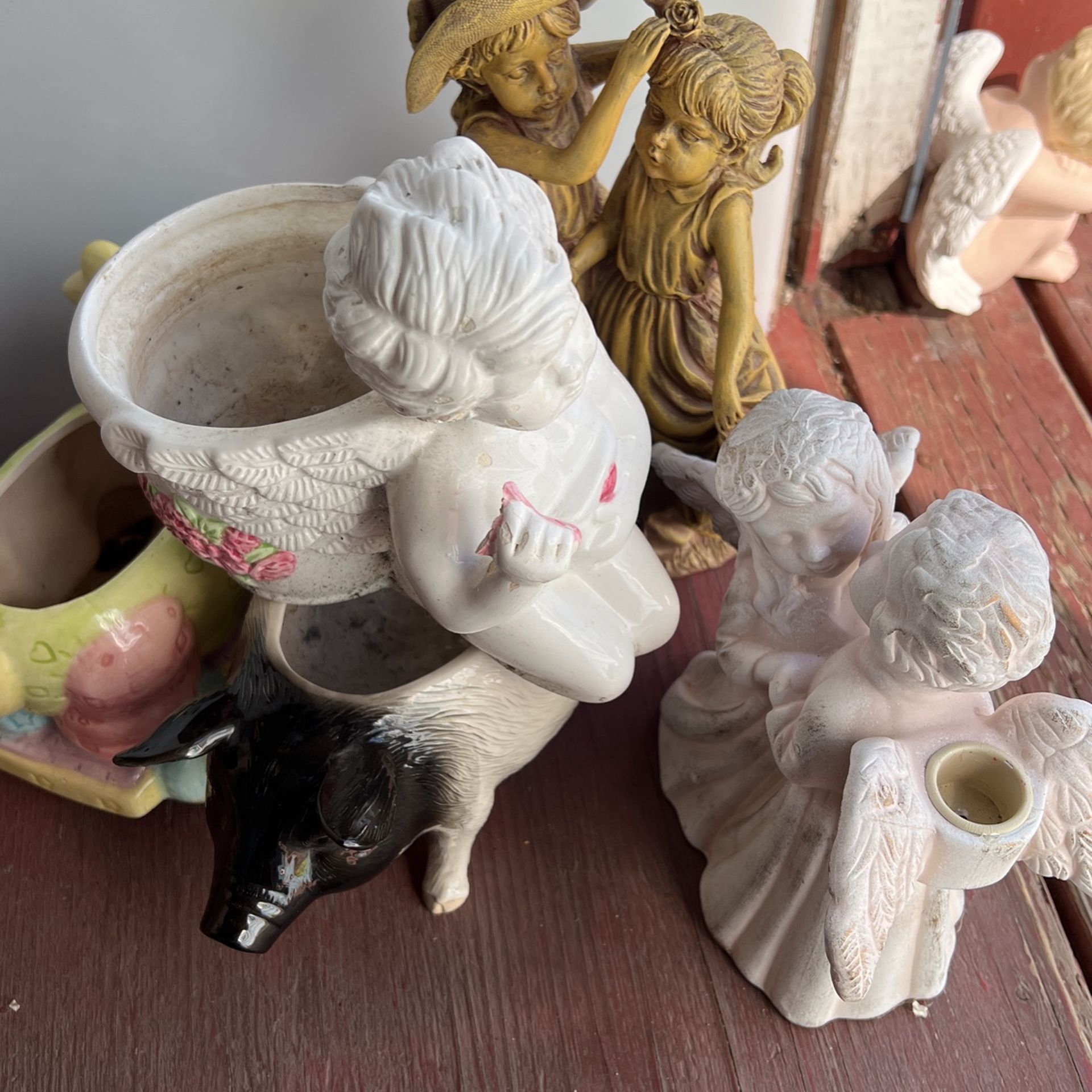 Great Flowers And Household Garden Decoration Lot Ange Cow 🐄 And Pig Pots