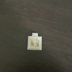 10K Gold Heart Dangle Earrings w/ Clear Stones