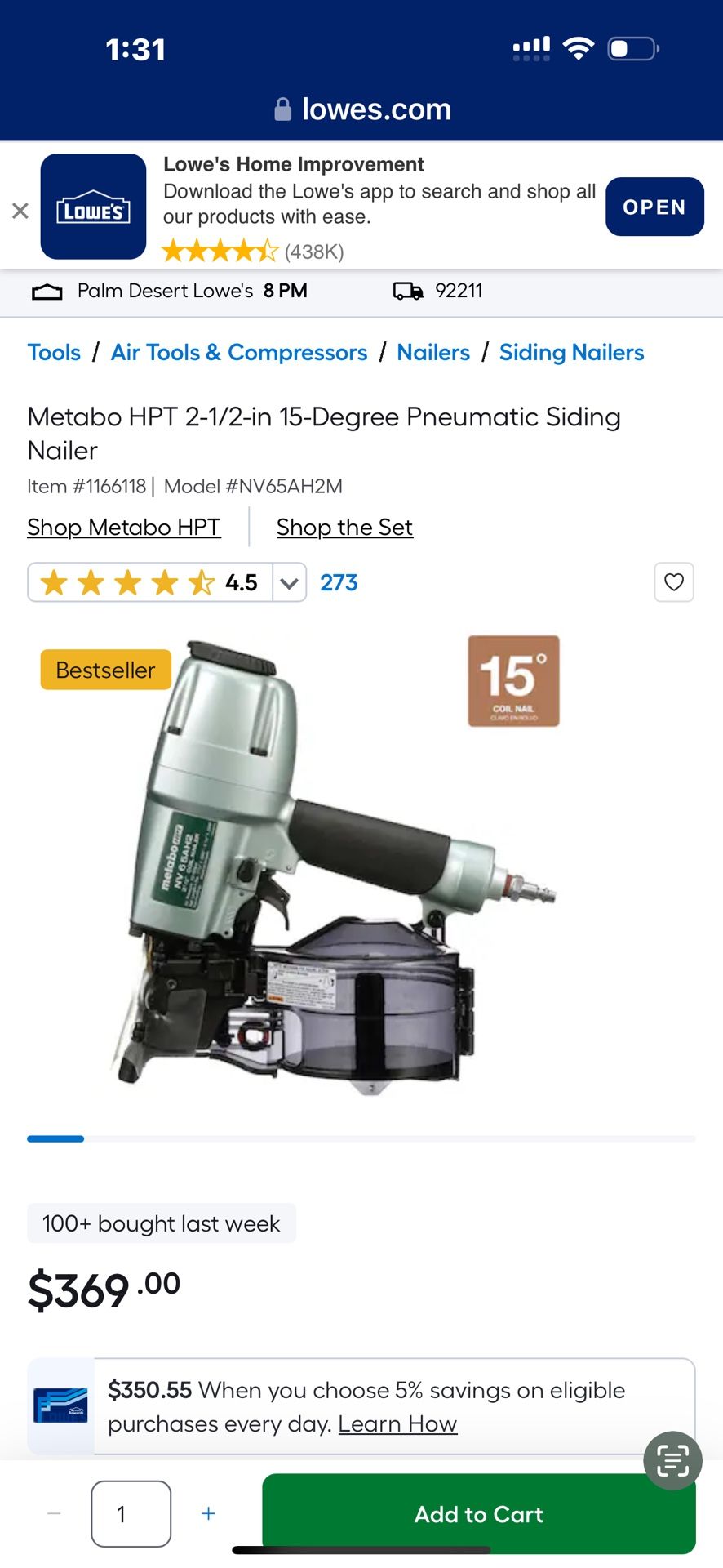 Metabo HPT 2-1/2-in 15-Degree Pneumatic Siding Nailer Item #1166118|
