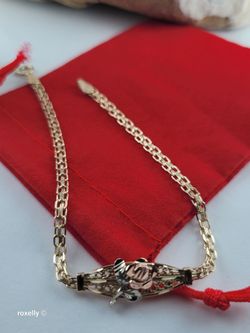 10K Yellow & Rose Gold Floral Filigree Bracelet, 7.25 Inches, Solid Gold! / Pulsera de Oro con Diseño de Filigrana y 1 Flor en el Centro! 👌🎁Post Tag