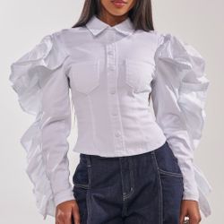 White Ruffle Sleeve Blouse Sz 2X  Brand New