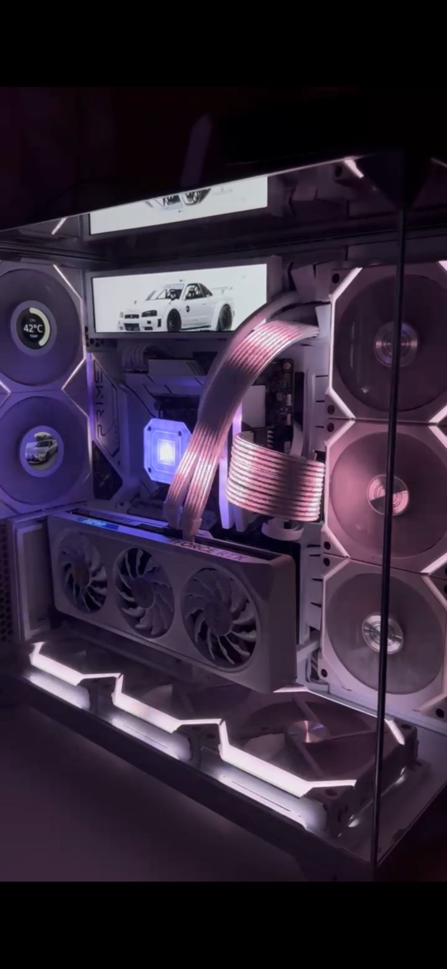 Custom Lian Li RGB Gaming PC + 3 Monitors + Mic & Boom Arm + Keyboard