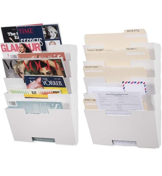 Wallniture Lisbon 10 Tier Wall Mounted File Holder and Desk Organizer Metal White Office Organization and Storage Rack