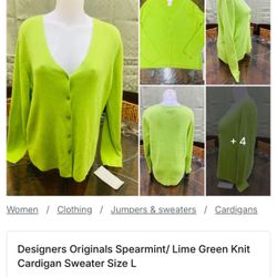 Designers Originals Spearmint/ Lime Green Knit Cardigan Sweater Size L