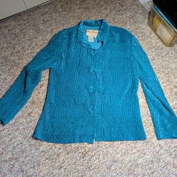 Norm Thompson Turquoise Button Collar Sweater Top Womens Size Small