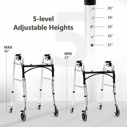 Goplus Walkers for Seniors, 4-in-1 Folding Walker with 5’’ Wheels