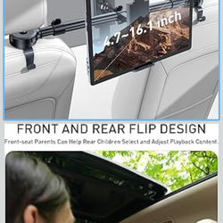 Tryone Car Headrest Tablet Holder for iPad: [Front & Rear Flip Mount] Adjustable Back Seat Tablet TV Portable Screen Holder, Car Road Trip Essentials 