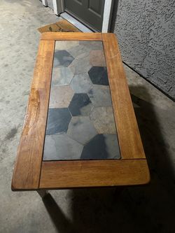 Wood Coffee Table with Slate Tile Top