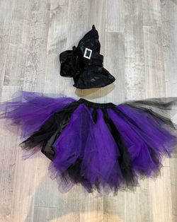 Halloween Costume - Witch Black and Purple Tutu and black hat