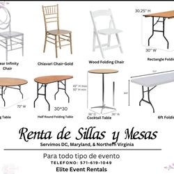 Tables, chairs, cushions, Linen and More!