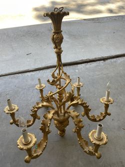 Wood And Metal Chandelier 6 Arms