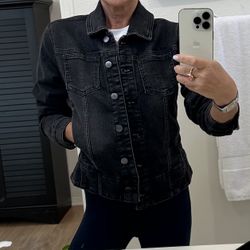 Ladies Black Denim Stretch Fitted Jean Jacket- Size S- New W/o Tags