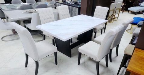Marble Top Dining Table with 6 Chairs