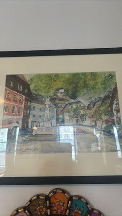 Watercolor picture of  Halstat from Halstat, Austria