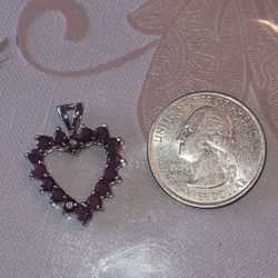Silver 925 Ruby Heart Pendant Vintage