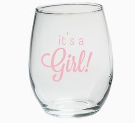It's a Girl 9 oz. Stemless Wine Glass, Set of 12