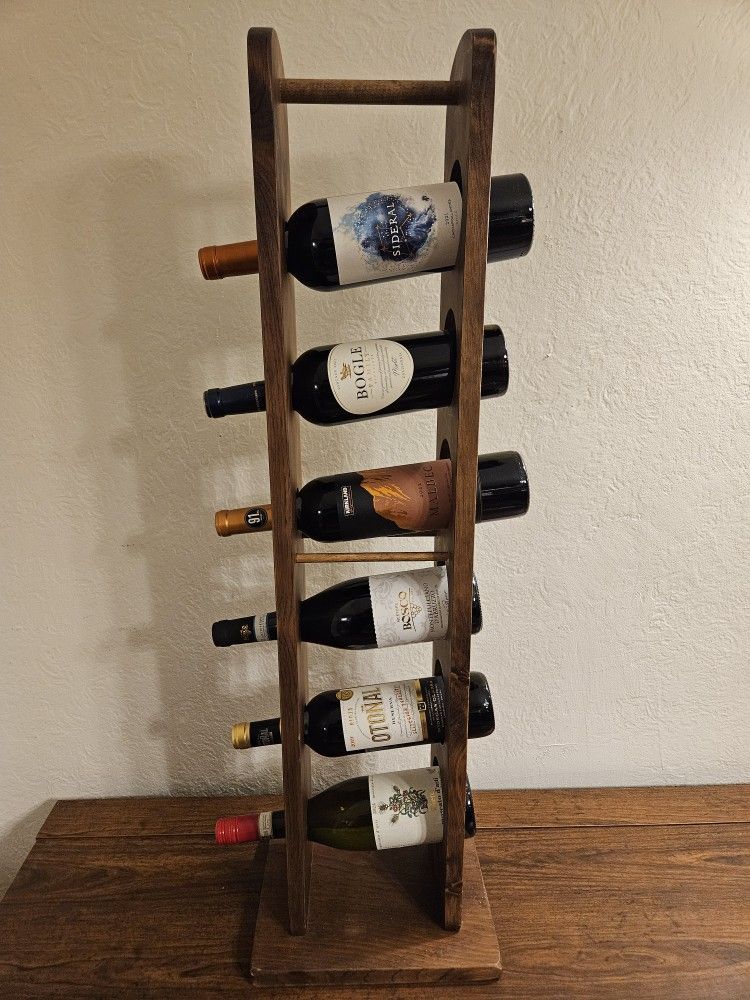 Rustic Solid Wood Six Bottle Wine Rack Holder