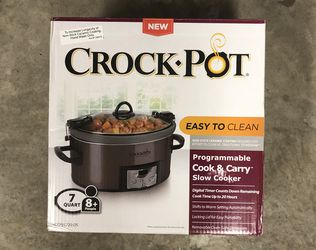Crock Pot 7qt Cook & Carry Programmable Slow Cooker with Easy Clean - Premium Black Stainless Steel