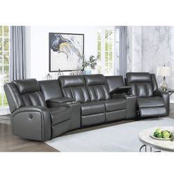Grey Gel Leatherette Theater Style Manual Recliner Sofa With 2 Storage Console Wedges Brand New In Box Firm Price $1,150