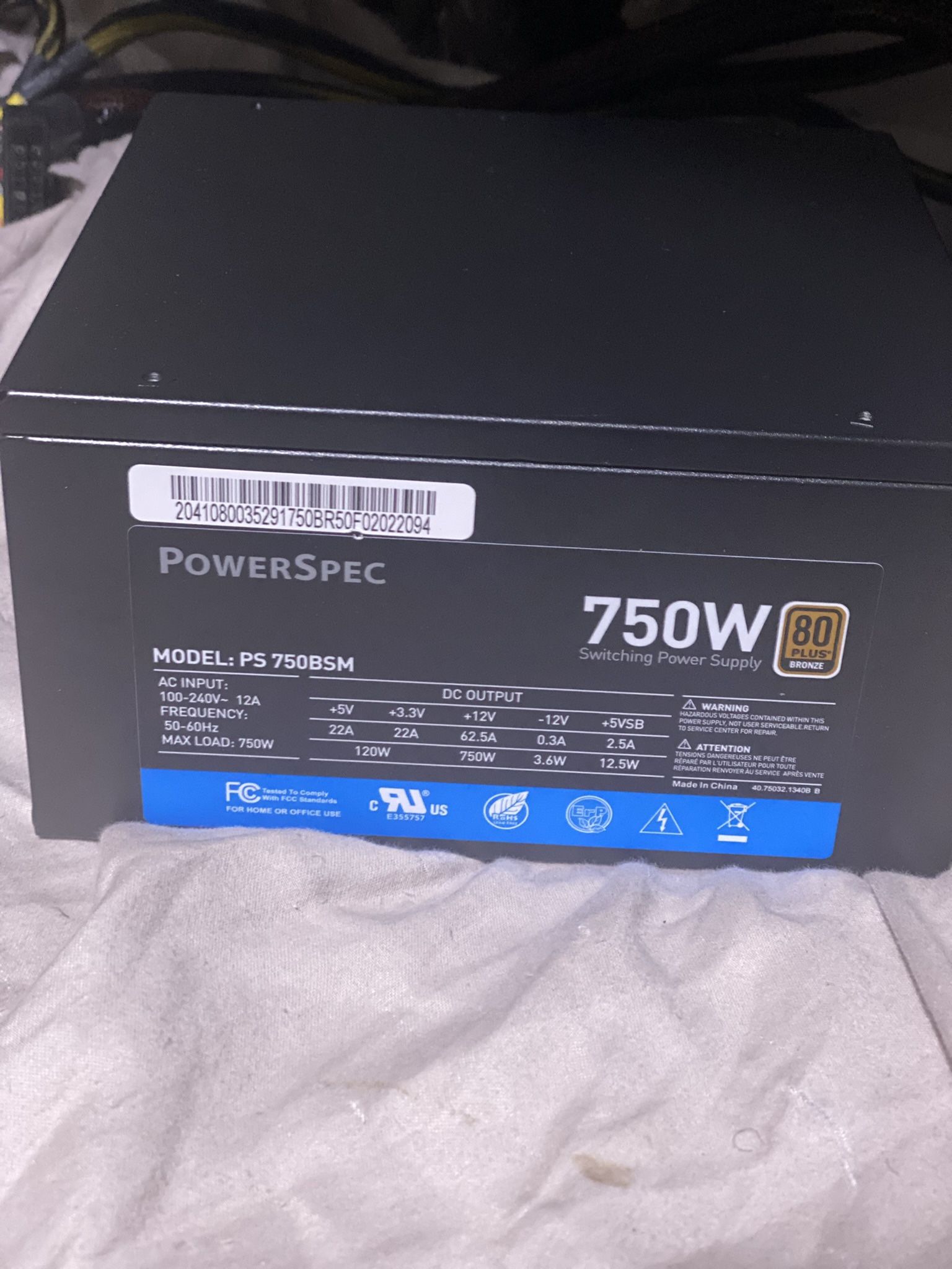 PowerSpec 750 Watt 80 Plus Bronze ATX Semi-Modular Power Supply Active PFC SLI Crossfire Ready Gaming PC Computer Switching PSU