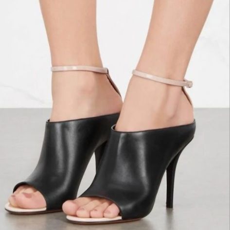 Givenchy Black/Beige Leather and Patent Ankle Strap Sandals