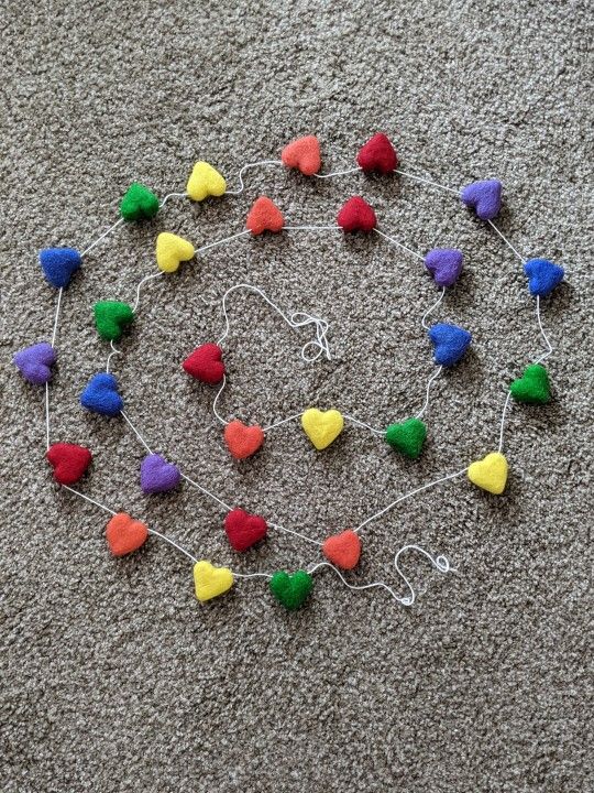 Rainbow Heart Felt Garland Decor