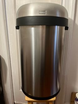simplehuman 60 Liter / 15.9 Gallon Large Semi-Round Open Top Trash Can Commercial Grade Heavy Gauge, Brushed Stainless Steel