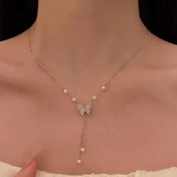 Gold Butterfly Drop Necklace 