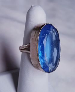 Big blue topaz and sterling silver ring, size 7
