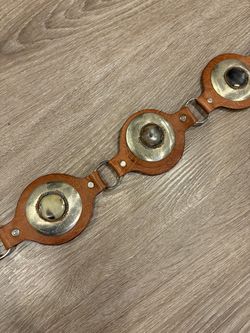 Decorative Handmade Moroccan Leather Belt with Bone Centerpieces in Metal Conchos