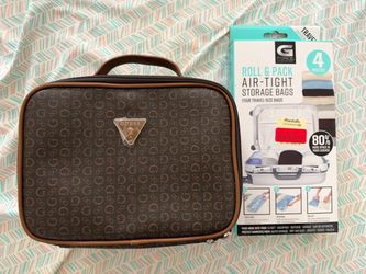 GUESS Cosmetic Bag & G Force Air-Tight Travel Storage Bags Bundle